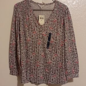 Lucky Brand Printed Smocked Peasant Top